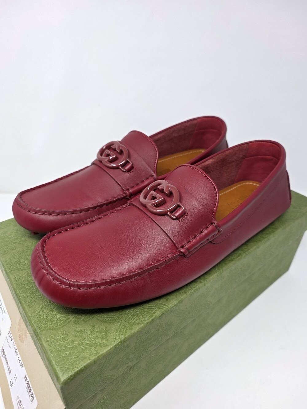 Gucci G 11 44 Red Tonal Driving Shoes Loafers  Moccasin Slipon Leather Drivers